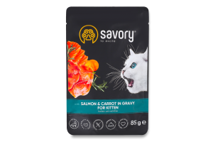 Корм д/кошенят шматочки з лососем та морквою в соусі 85г пауч Сейворі