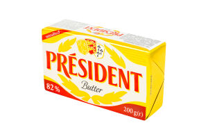 Масло кислосливочное 82% несоленое President м/у 200г
