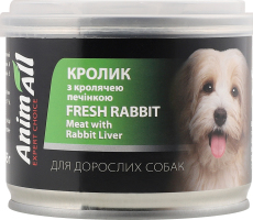 Корм д/дорослих собак з кролем та кролячою печінкою 195г ж/б AnimAll