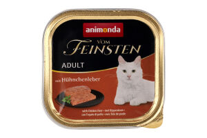 Корм консервований для дорослих котів з курячою печінкою Vom Feinsten Animonda лоток 100г