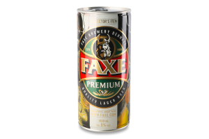 Пиво 1л 5% світле фільтроване пастеризоване Premium Faxe з/б