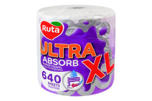 Рушник паперовий 3-х шаровий 640 відривів XL Ultra absorb Ruta 1шт
