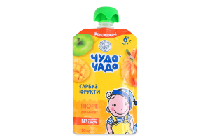 Пюре фруктово-овочеве для дітей від 6міс натуральне гомогенізоване стерилізоване Гарбуз-фрукти Чудо-Чадо д/п 90г