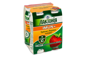 Напій кисломолочний 1.5% йогуртний з наповнювачем Полуниця Імун+ Лактонія к/у 4х100г