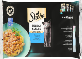 Набор кормов консервированных для взрослых котов с лососем, белой рыбой, треской в соусе Select slices Sheba м/у 4х85г