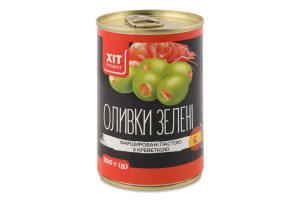 Оливки зеленые фаршированные креветкой Хіт продукт ж/б 300г