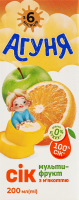 Сок для детей от 6мес с мякотью восстановленный стерилизованный гомогенизированный Мультифрукт Агуня т/п 200мл