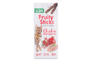 Ласощі д/дорослих котів Fruity Sticks з куркою та гранатом 3*5г Lora