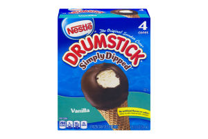 Nestle Drumstick Simply Dipped Frozen Dairy Dessert Cones Vanilla - 4 CT
