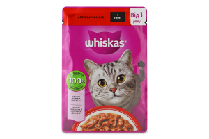 Корм консервований повнораціонний для дорослих котів З яловичиною в соусі Whiskas д/п 85г