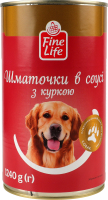 Корм консервований повнораціонний для дорослих собак Шматочки в соусі з куркою Fine Life з/б 1.24кг