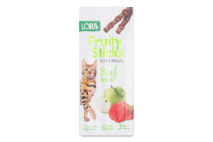 Ласощі д/дорослих котів Fruity Sticks з яловичиною та яблуком 3*5г Lora