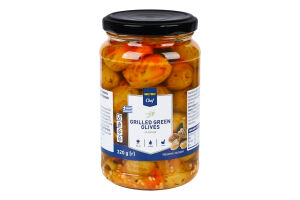 Оливки зеленые без косточек обжаренные на гриле в маринаде с овощами и пряностями пастеризованные Metro Chef с/б 320г