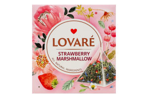 Чай зелений листовий байховий з ягодами пелюстками квітів та ароматом суниці Полуничний зефір Lovare к/у 15х2г