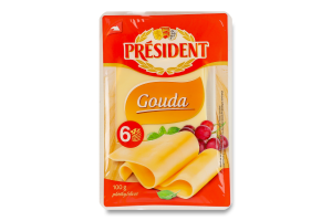 Сыр 47% твердый ломтиками Гауда President лоток 100г