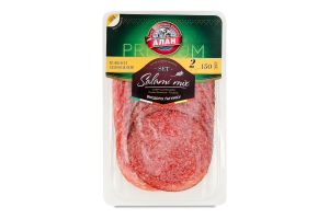 Нарезка колбасная сервировочная Salami mix Алан с/в в/с лоток 0.15кг