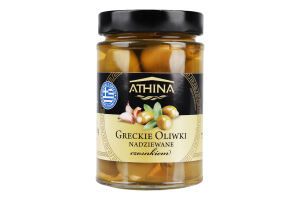 Оливки грецькі зелені з часником Athina с/б 300г