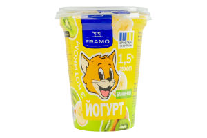 Йогурт 1.5% с фруктовым наполнителем Банан-киви Framo ст 350г