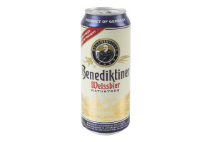 Пиво 0.5л 5.4% світле пшеничне нефільтроване пастеризоване Weissbier Benediktiner з/б