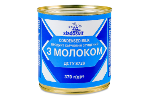 Продукт харчовий 8% згущений з молоком Sladosvit з/б 370г