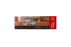 Набір посуду Ківш з кришкою+Каструля з кришкою 1,9л+Каструля з кришкою 3,6л 6предметів артVC-3028 Вінсент