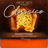 Панеттоне із зацукрованою апельсиновою цедрою та родзинками Delicato к/у 500г