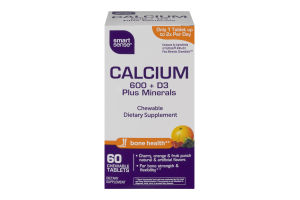 Smart Sense Calcium 600 + D3 Plus Minerals Dietary Supplement Chewable Tablets - 60 CT