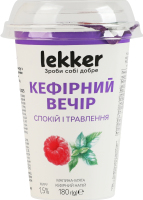 Напиток кефирный 1.5% с фруктовым наполнителем Малина-мята Спокойствие и пищеварение Кефирный вечер Lekker ст 180г