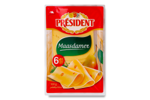 Сир 45% твердий скибками Маасдамер President лоток 100г