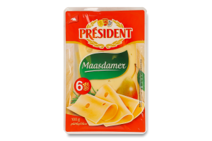 Сир 45% твердий скибками Маасдамер President лоток 100г