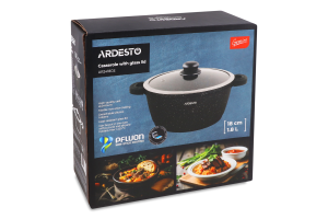 Каструля Gemini Anzio 1,8л чорний алюміній з скляною кришкою Ardesтo