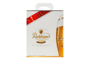 Набір подарунковий Пиво 5х0.33л 4.8% світле фільтроване пастеризоване + бокал 0.2л Radeberger к/у