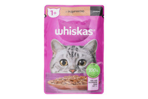 Корм консервований повнораціонний для дорослих котів З індичкою в соусі Whiskas д/п 85г