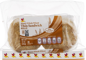 Ahold Honey Whole Wheat Thin Sandwich Rolls Pre-Sliced - 8 CT