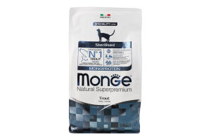 Корм сухой сбалансированный для стерилизованных котов с форелью Monoprotein Natural superpremium Monge м/у 1.5кг