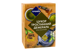 Цукор коричневий тростинний нерафінований Демерара порційний ТМ "Премія" стік 500 гр