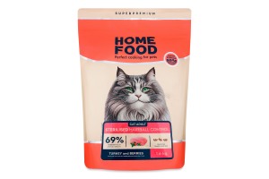 Корм д/дорослих стерилізованих котів Hairball Control Індичка та ягоди сухий 1,6кг Home Food