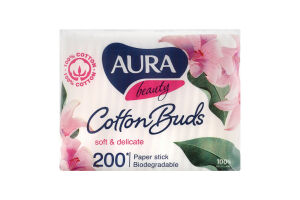 Палички ватні 200шт п/е Аура