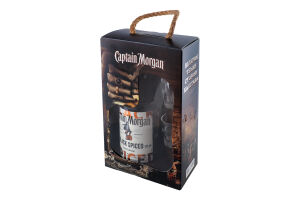 Набір Напій алкогольний 1л 40% на основі карибського рому Black Spiced + 2 чарки Captain Morgan к/у 3шт