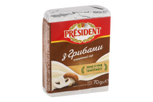 Сир плавлений 38% з грибами President м/у 70г