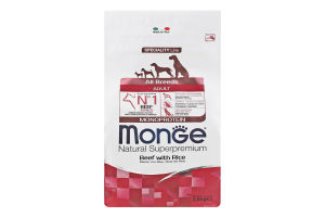 Корм сухой для взрослых собак всех пород c говядиной и рисом Monoprotein Natural superpremium Monge м/у 2.5кг