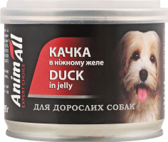 Корм д/дорослих собак Качка в ніжному желе 195г ж/б AnimAll