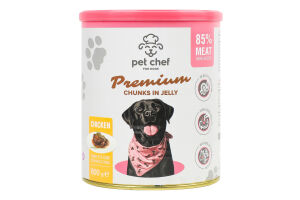 Корм д/дорослих собак Premium шматочки з куркою в желе 800г ж/б Pet Chef