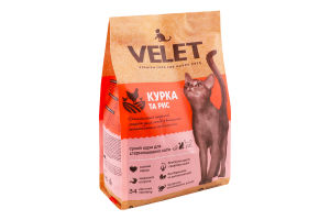 Корм д/дорослих стерилізованих котів з куркою сухий 2кг Velet