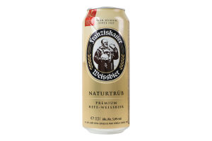 Пиво 0.5л 5% світле пшеничне нефільтроване пастеризоване Naturtrüb Hefe-Weissbier Franziskaner з/б