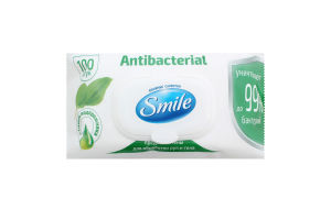 Салфетки влажные с соком подорожника Antibacterial Smile 100шт