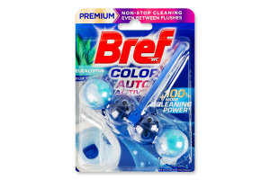 Засіб для чищення унітазу твердий туалетний блок Евкаліпт Color auto active Premium Bref 50г