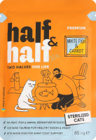 Корм влажный для кастрированных/стерилизованных котов с белой рыбой и морковью в соусе Premium Half&Half д/п 85г