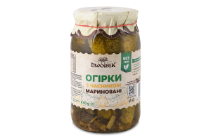 Огірки мариновані з часником консервовані пастеризовані Dworek с/б 860г
