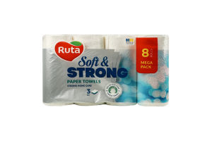 Полотенца бумажные 3-х слойные 90 листов Soft&Strong Ruta 8шт